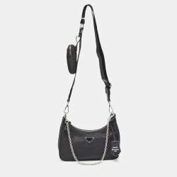 Prada Black Re Nylon and Leather Re-Edition 2005 Baguette Bag