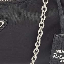 Prada Black Re Nylon and Leather Re-Edition 2005 Baguette Bag