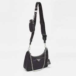 Prada Black Re Nylon and Leather Re-Edition 2005 Baguette Bag