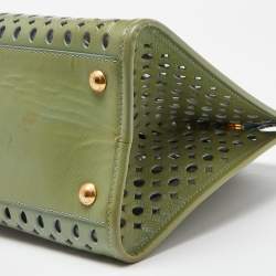Prada Green Perforated Saffiano Fori Patent Leather Satchel