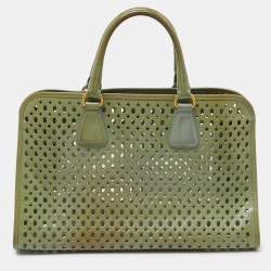 Prada Green Perforated Saffiano Fori Patent Leather Satchel