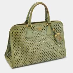 Prada Green Perforated Saffiano Fori Patent Leather Satchel