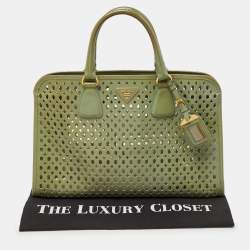 Prada Green Perforated Saffiano Fori Patent Leather Satchel
