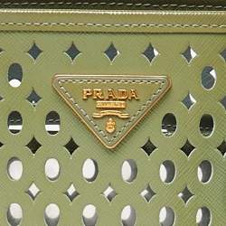 Prada Green Perforated Saffiano Fori Patent Leather Satchel