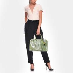 Prada Green Perforated Saffiano Fori Patent Leather Satchel