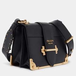 Pre Owned Prada Black Saffiano Lux Leather Cahier Shoulder Bag
