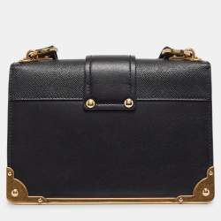 Pre Owned Prada Black Saffiano Lux Leather Cahier Shoulder Bag