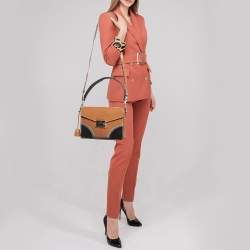 Pre Owned Prada Tricolor Vitello Leather Sound Flap Top Handle Bag