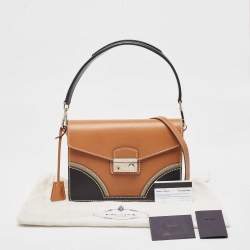 Pre Owned Prada Tricolor Vitello Leather Sound Flap Top Handle Bag