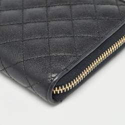 Pre Owned Prada Black Quilted Saffiano Leather Zip Around Wallet