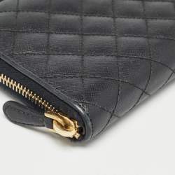 Pre Owned Prada Black Quilted Saffiano Leather Zip Around Wallet