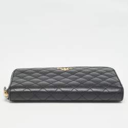 Pre Owned Prada Black Quilted Saffiano Leather Zip Around Wallet