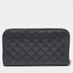 Pre Owned Prada Black Quilted Saffiano Leather Zip Around Wallet