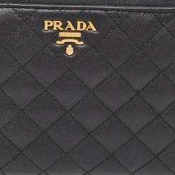 Pre Owned Prada Black Quilted Saffiano Leather Zip Around Wallet