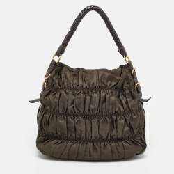 Pre Owned Prada Brown Nylon and Leather Gaufre Hobo