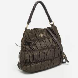 Pre Owned Prada Brown Nylon and Leather Gaufre Hobo
