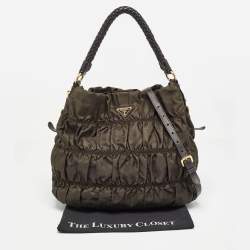 Pre Owned Prada Brown Nylon and Leather Gaufre Hobo
