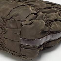 Pre Owned Prada Brown Nylon and Leather Gaufre Hobo