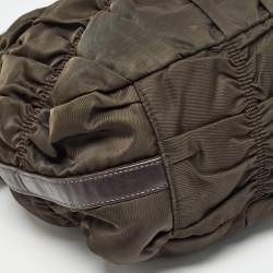 Pre Owned Prada Brown Nylon and Leather Gaufre Hobo