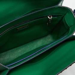 Prada Blue/Green Saffiano Studded/Crystal Embellished Leather Flap Shoulder Bag