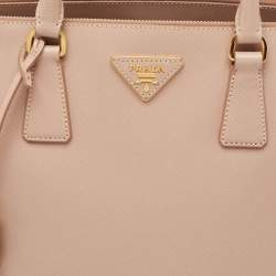 Pre Owned Prada Light Pink Saffiano Lux Leather Large Double Zip Tote