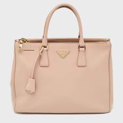 Pre Owned Prada Light Pink Saffiano Lux Leather Large Double Zip Tote