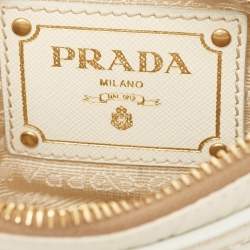 Pre Owned Prada Off White/Gold Nylon and Leather Oro Chain Crossbody Bag