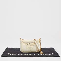 Pre Owned Prada Off White/Gold Nylon and Leather Oro Chain Crossbody Bag