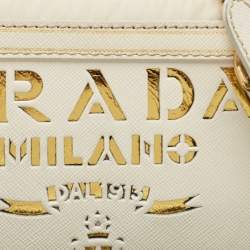 Pre Owned Prada Off White/Gold Nylon and Leather Oro Chain Crossbody Bag
