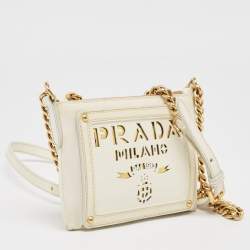 Pre Owned Prada Off White/Gold Nylon and Leather Oro Chain Crossbody Bag