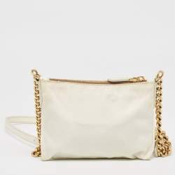 Pre Owned Prada Off White/Gold Nylon and Leather Oro Chain Crossbody Bag