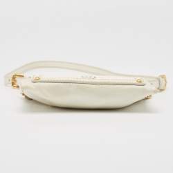 Pre Owned Prada Off White/Gold Nylon and Leather Oro Chain Crossbody Bag