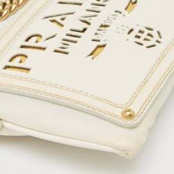 Pre Owned Prada Off White/Gold Nylon and Leather Oro Chain Crossbody Bag