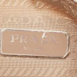 Pre Owned Prada Beige Nylon and Leather Re-Edition 2005 Baguette Bag