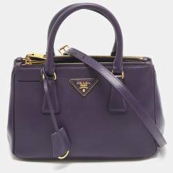 Pre Owned Prada Violet Saffiano Leather Mini Galleria Double Zip Tote