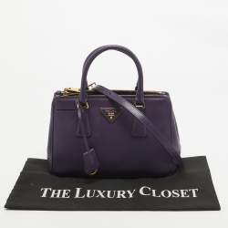 Pre Owned Prada Violet Saffiano Leather Mini Galleria Double Zip Tote