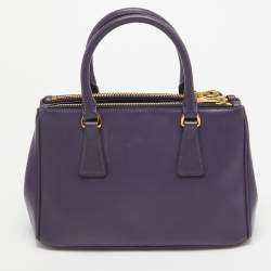 Pre Owned Prada Violet Saffiano Leather Mini Galleria Double Zip Tote