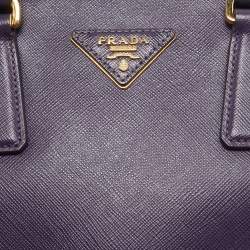 Pre Owned Prada Violet Saffiano Leather Mini Galleria Double Zip Tote
