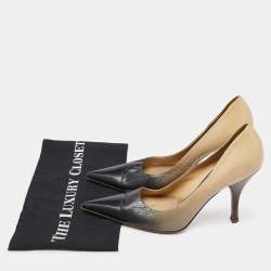 Prada Beige/Grey Leather Pointed Toe Pumps Size 38.5