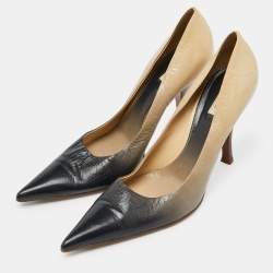 Prada Beige/Grey Leather Pointed Toe Pumps Size 38.5