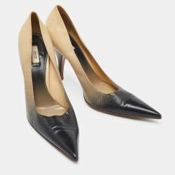 Prada Beige/Grey Leather Pointed Toe Pumps Size 38.5