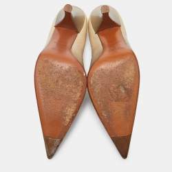 Prada Beige/Grey Leather Pointed Toe Pumps Size 38.5