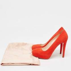 Pre Owned Prada Orange Suede Platform Pumps Size 36.5