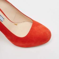 Pre Owned Prada Orange Suede Platform Pumps Size 36.5