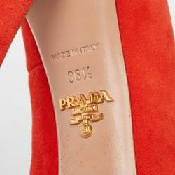 Pre Owned Prada Orange Suede Platform Pumps Size 36.5