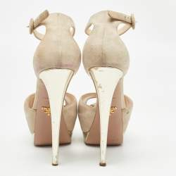 Prada Beige Suede Platform Ankle Strap Sandals Size 38