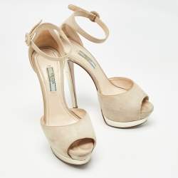 Prada Beige Suede Platform Ankle Strap Sandals Size 38