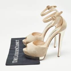 Prada Beige Suede Platform Ankle Strap Sandals Size 38