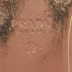 Prada Gold Patent Saffiano Leather Flat Slides  Size 39