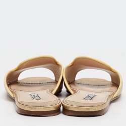 Prada Gold Patent Saffiano Leather Flat Slides  Size 39